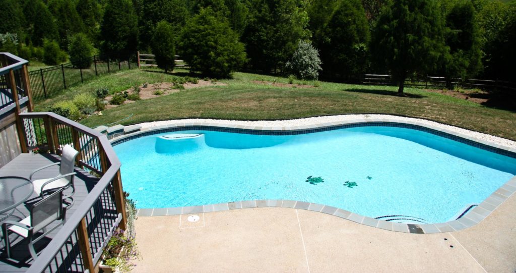 swimming pool with green landscape