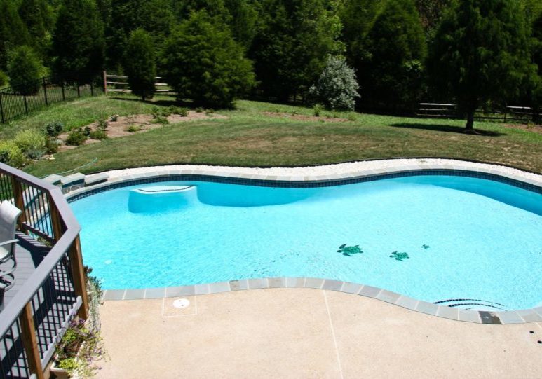 swimming pool with green landscape